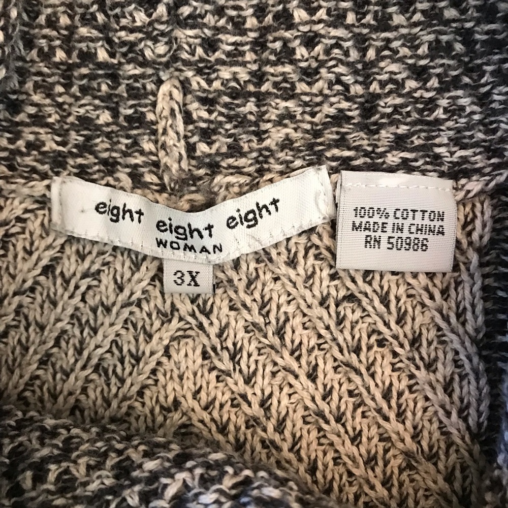 Eight Eight Eight Knit Poncho Sweater Womens Size 3X Cowl Neck Grey Cotton - Picture 4 of 7